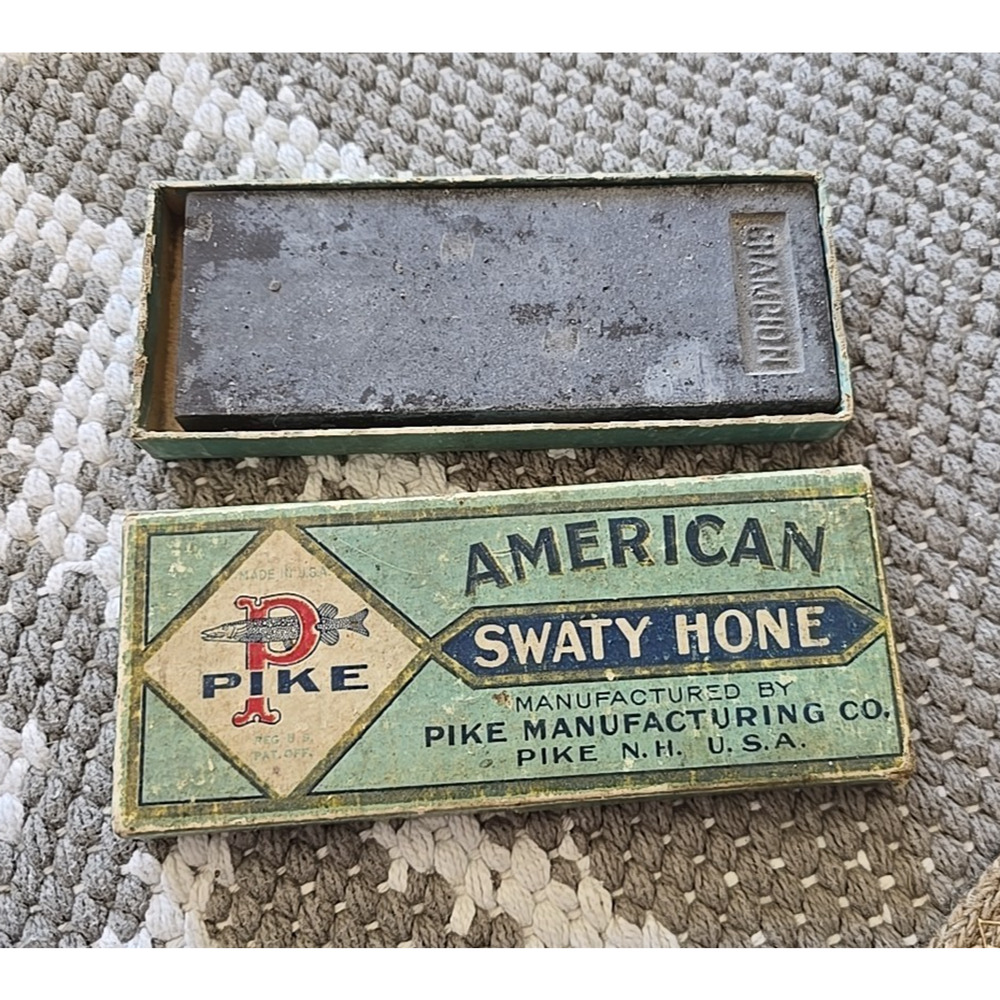Vintage Pike American Sharpening Swaty Hone‎ Stone Barber Razor Hone with Box
